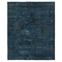 8'x9'8" Aegean Blue Overdyed Vintage Persian Heriz Hand Knotted Pure Wool Rug