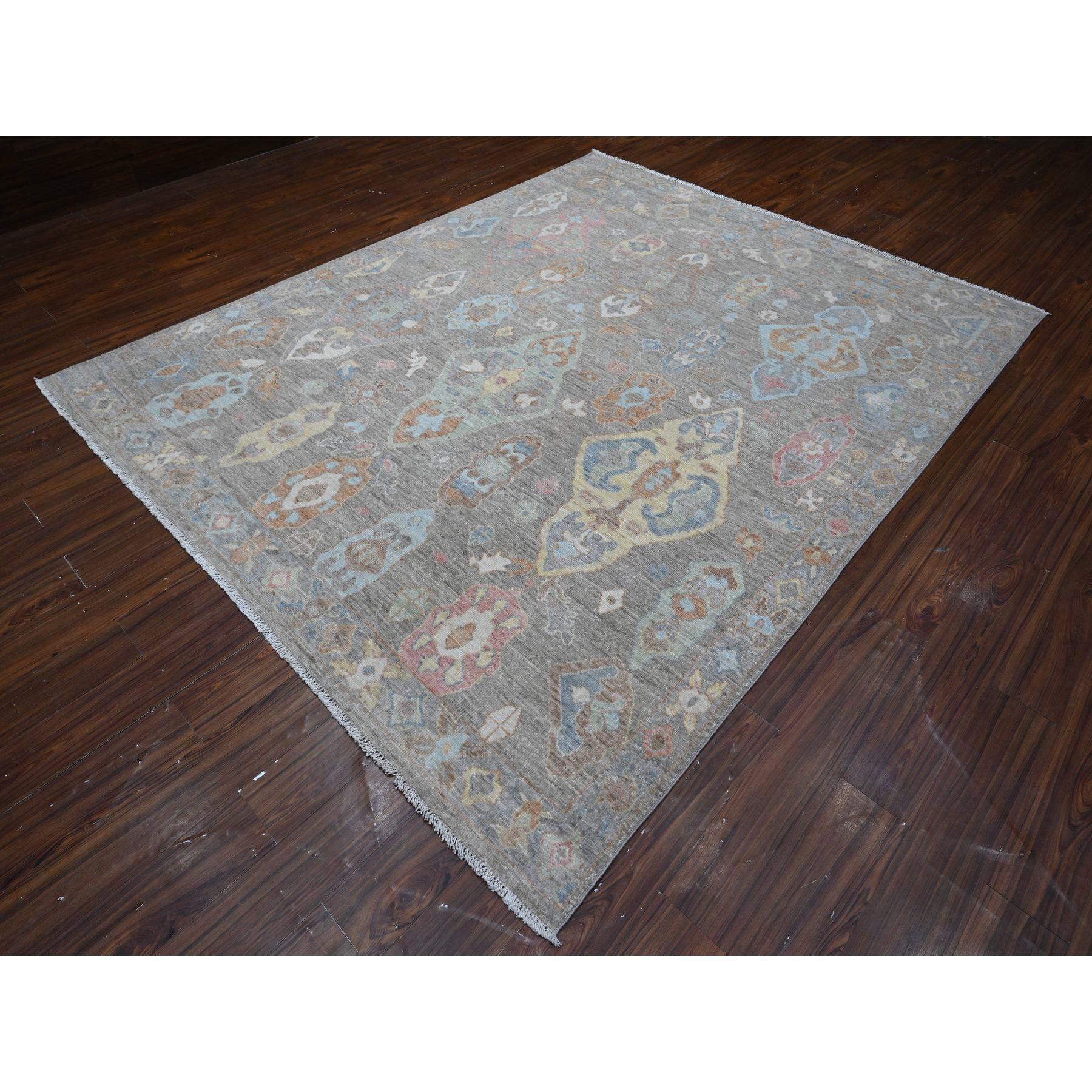 Afghano Tappeto orientale Anvil Gray Extra Soft Wool Weft Afghan Angora Oushak in vendita