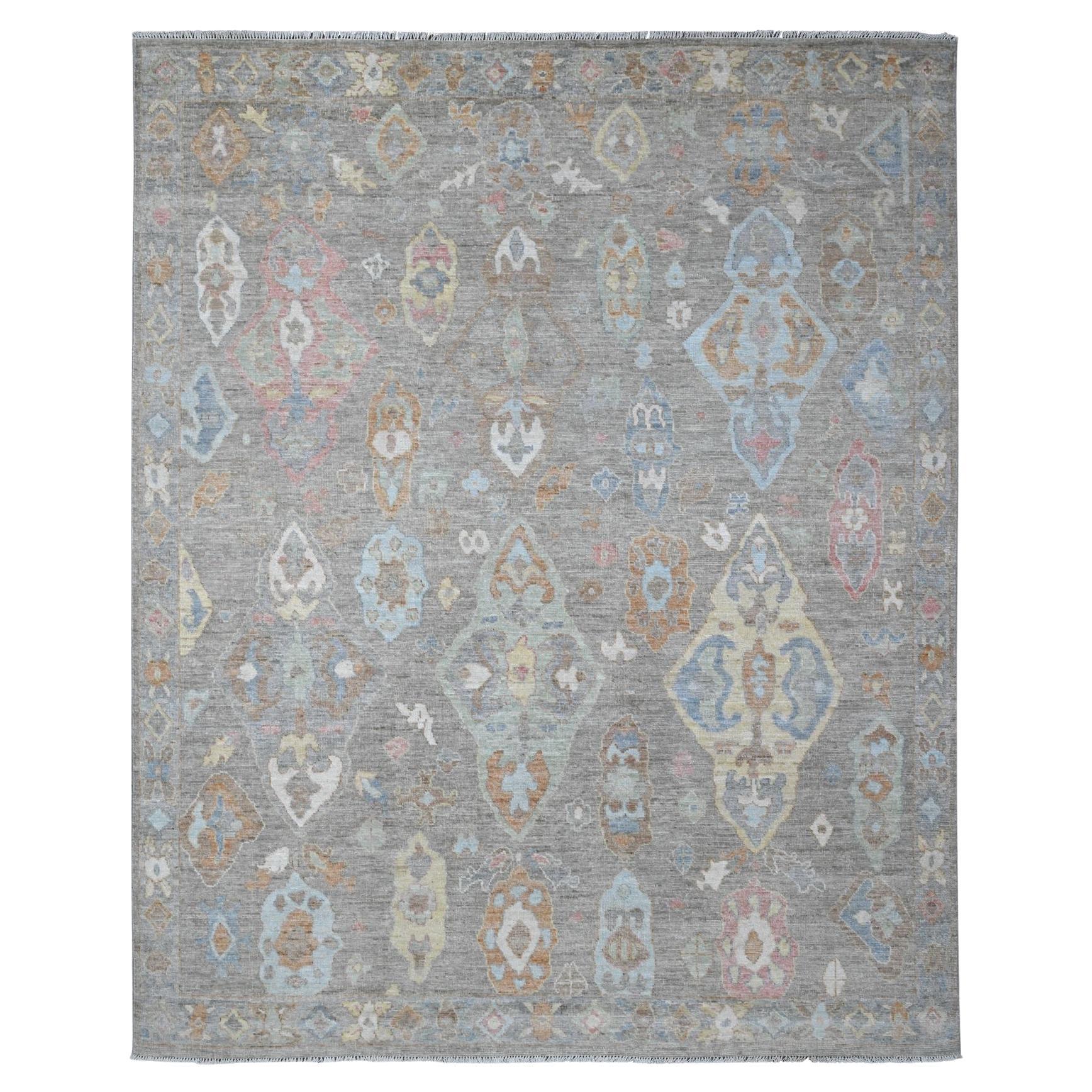 Tappeto orientale Anvil Gray Extra Soft Wool Weft Afghan Angora Oushak in vendita