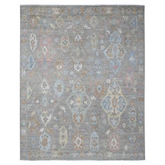8'x9'8" Anvil Gray Extra Soft Wool Weft Afghan Angora Oushak Oriental Rug