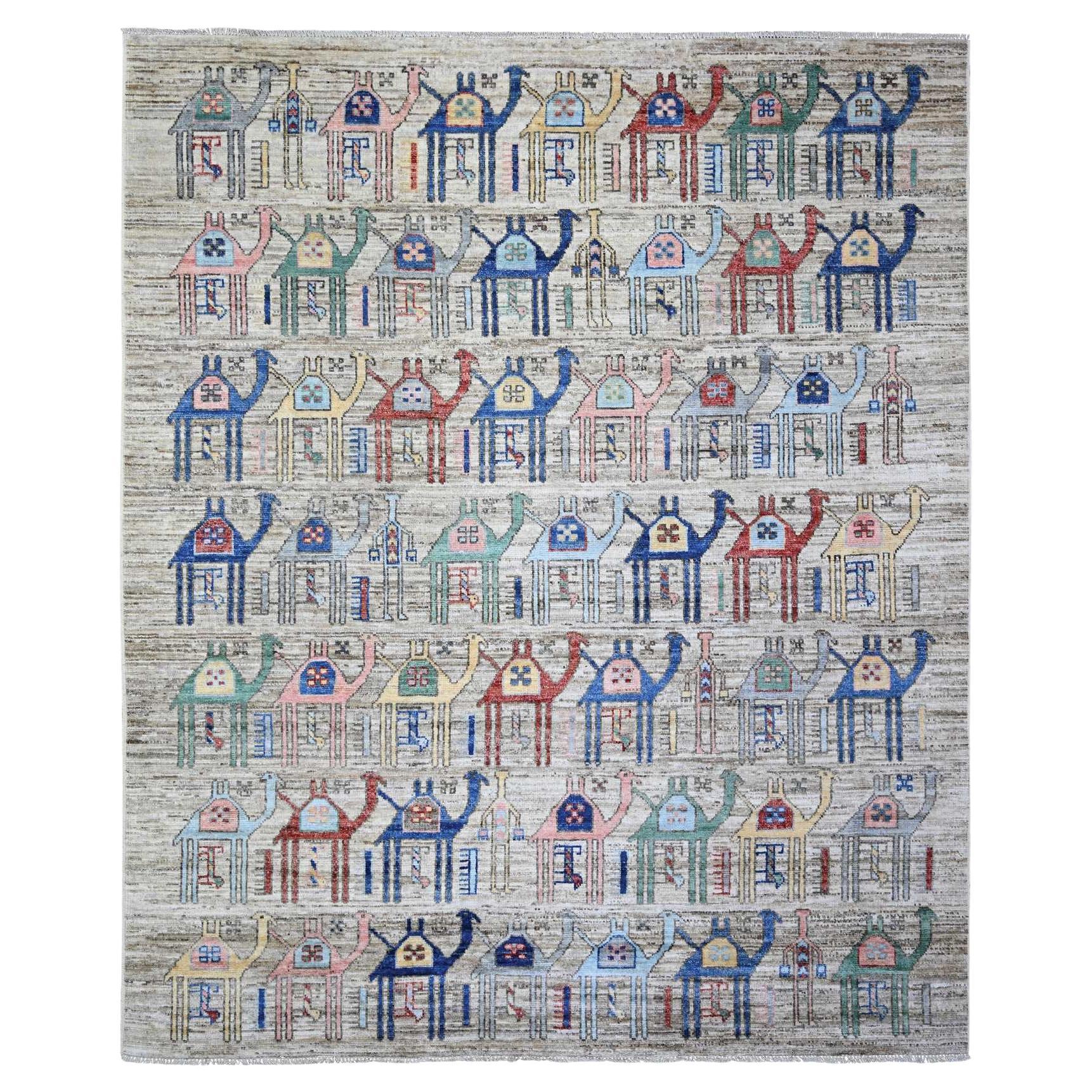 8'x9'8" Beige Hand Knotted Anatolian Village Inspired Soft Wool Oriental Rug