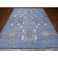 8'x9'8" Blue Snowflake Geometric Design Hand Made Berber Influence Peshawar Rug