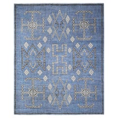 8'x9'8" Blau Schneeflocke Geometrisches Design Hand Made Berber Einfluss Peshawar Teppich