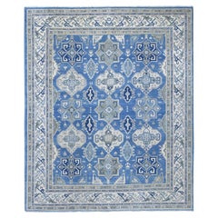 8'x9'8" Blue Vintage Look Kazak with Geometric Motifs Hand Knotted Wool Rug