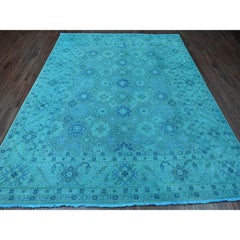 8'x9'8" Carolina Blue Wool Overdyed Kazak Geometric Design Hand Knotted Rug