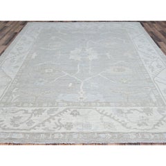 8'x9'8" Dove White Hand Knotted Afghan Peshawar Geometric Design Wool Rug
