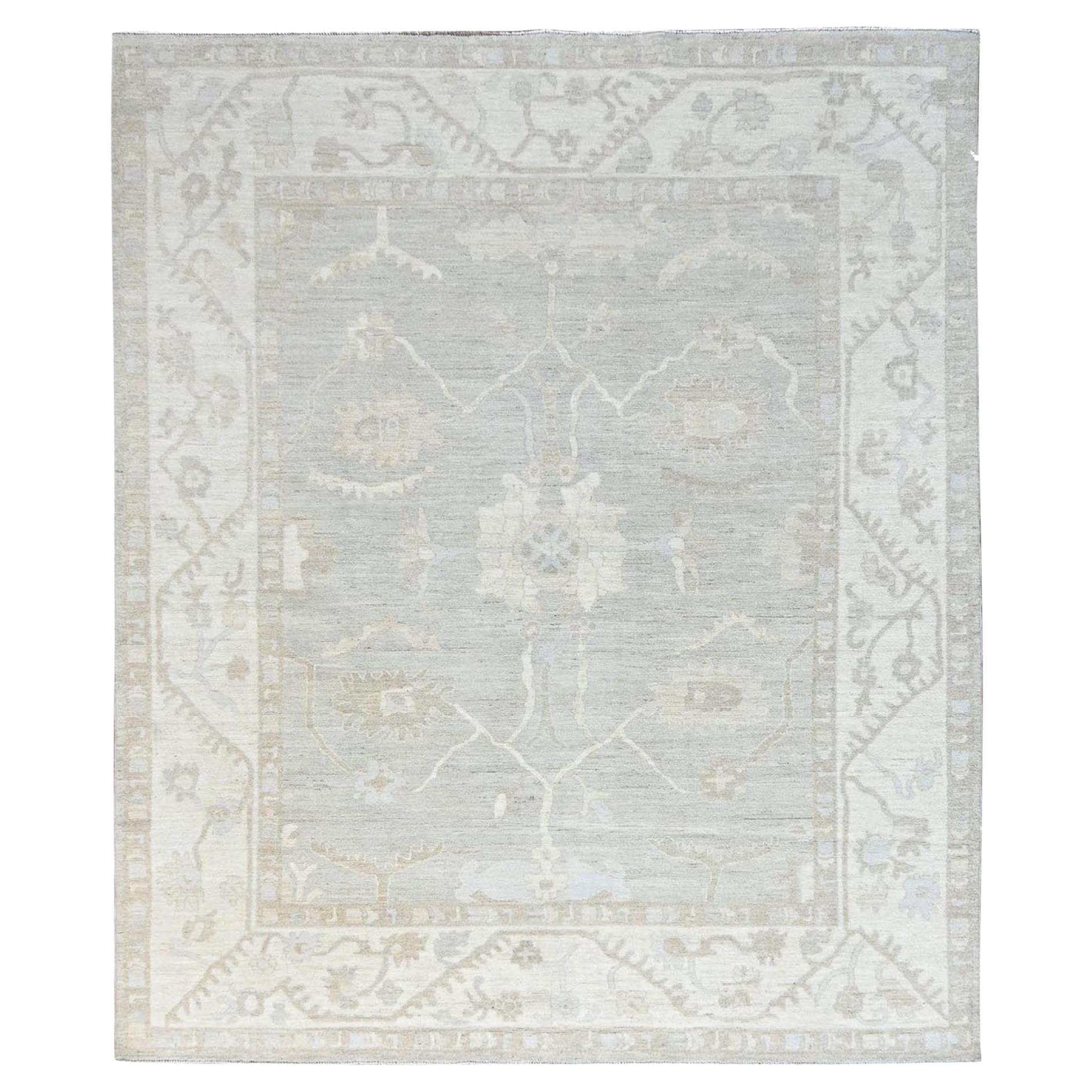 8'x9'8" Dove White annodato a mano Afghan Peshawar Geometric Design Wool Rugs in vendita
