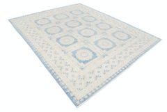 8x9.8 ft Handknotted Light Blue and Ivory Rug. Traditional Floral Pattern Carpet