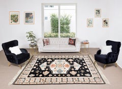 8x9.8 Ft Outstanding Modern Handmade Turkish Wool Area Rug in Black & Beige