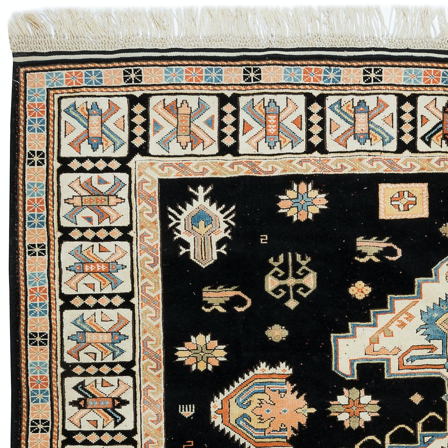 8x9.8 Ft Outstanding Modern Handmade Turkish Wool Area Rug in Black & Beige For Sale 1