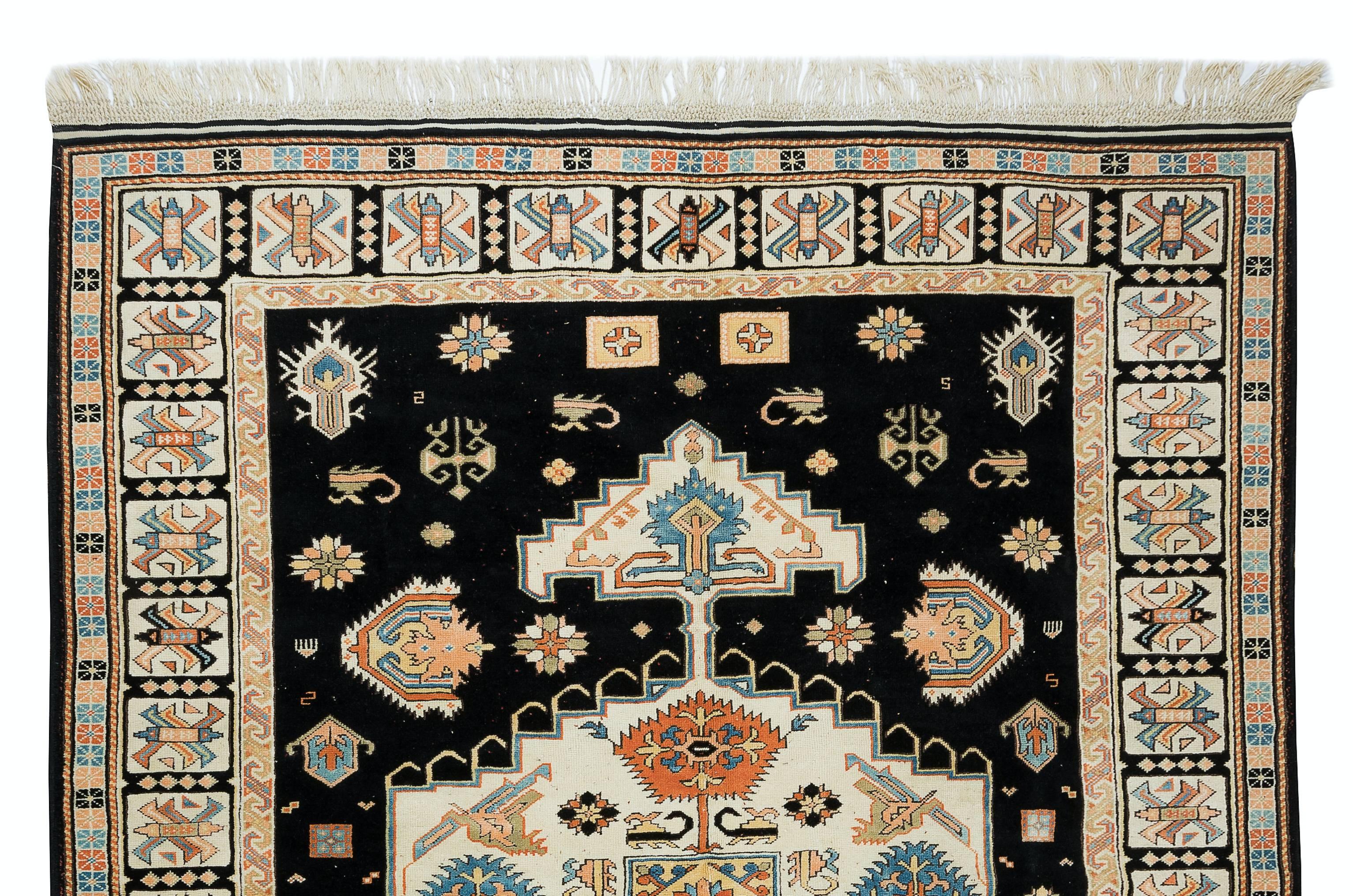 Tribal 8x9.8 Ft Outstanding Vintage Handmade Turkish Wool Area Rug for Home and Office For Sale