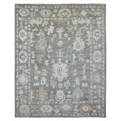 8'x9'8" Gray Afghan Angora Oushak Leaf Design Hand Knotted Wool Oriental Rug