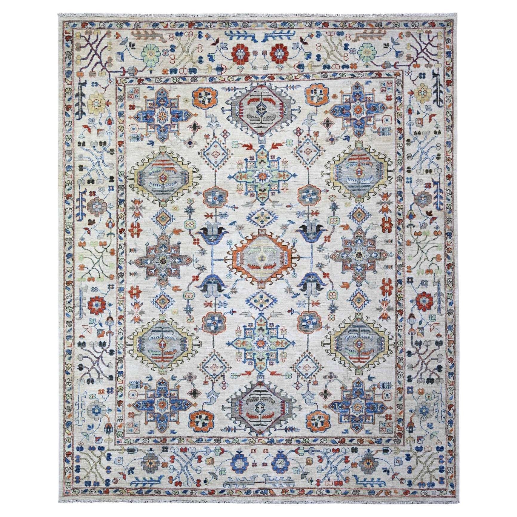 8
x9
8" Grau Karajeh mit All Over Geometric Design Handgeknüpfter Wollteppich