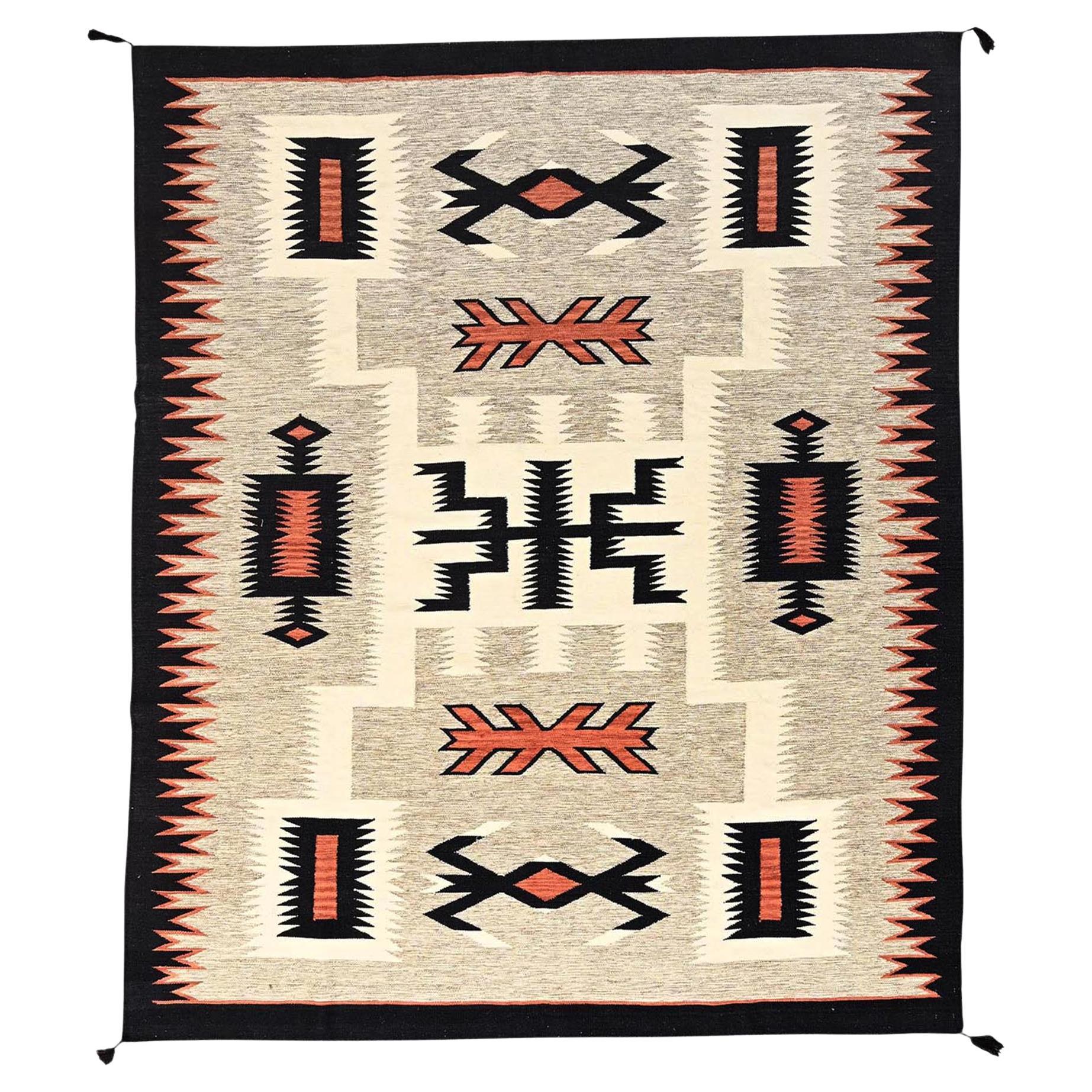 8
x9
8" Ivory Flat Weave American Indian Southwest Hand Woven Pure Wool Rug For Sale