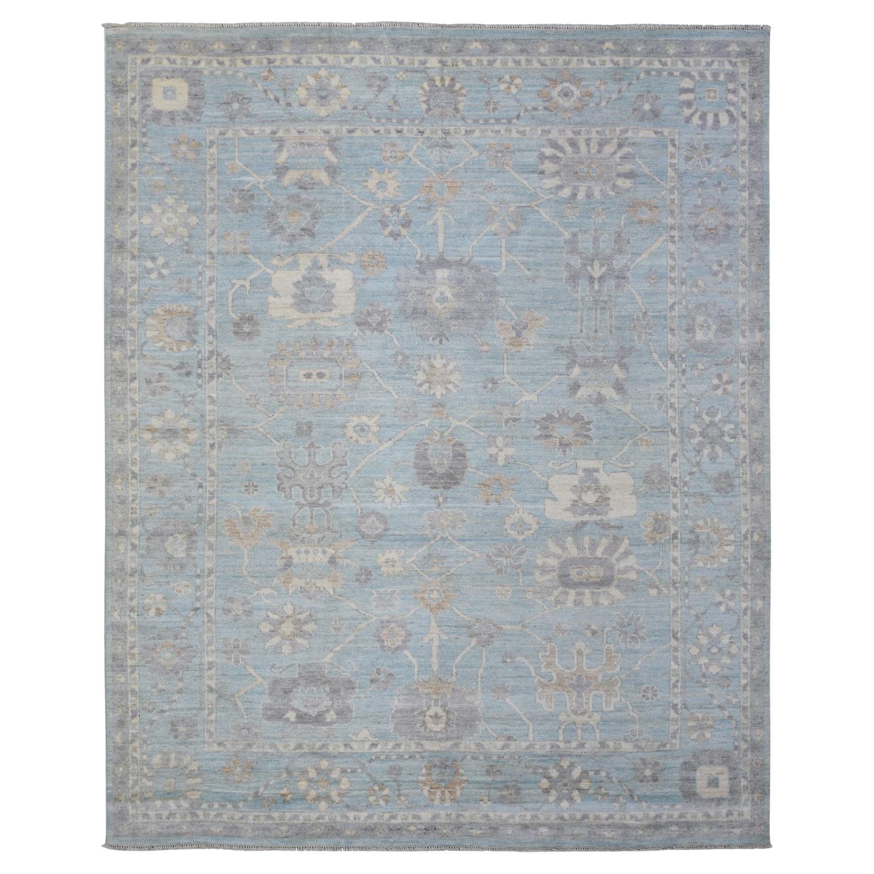 8'x9'8" Light Blue, Soft Wool Hand Knotted, Afghan Angora Oushak Oriental Rug