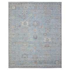 8'x9'8" Light Blue, Soft Wool Hand Knotted, Afghan Angora Oushak Oriental Rug