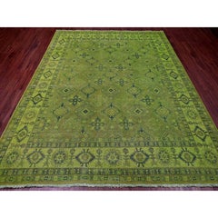 8'x9'8" Pear Green Overdyed Kazak Geometric Design Hand Knotted Pure Wool Rug