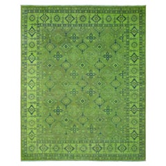 8'x9'8" Pear Green Overdyed Kazak Geometric Design Annodato a mano in pura lana