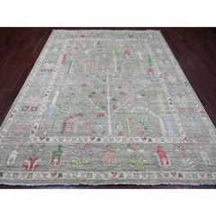 8'x9'8" Sage Green Afghan Angora Oushak Tree Design Handgeknüpfter Teppich aus reiner Wolle