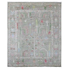 8'x9'8" Sage Green Afghan Angora Oushak Tree Design Handgeknüpfter Teppich aus reiner Wolle