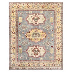 8'x9'9" Alfalfa Gray Kazak Motifs géométriques Design Wool Hand Knotted Rug
