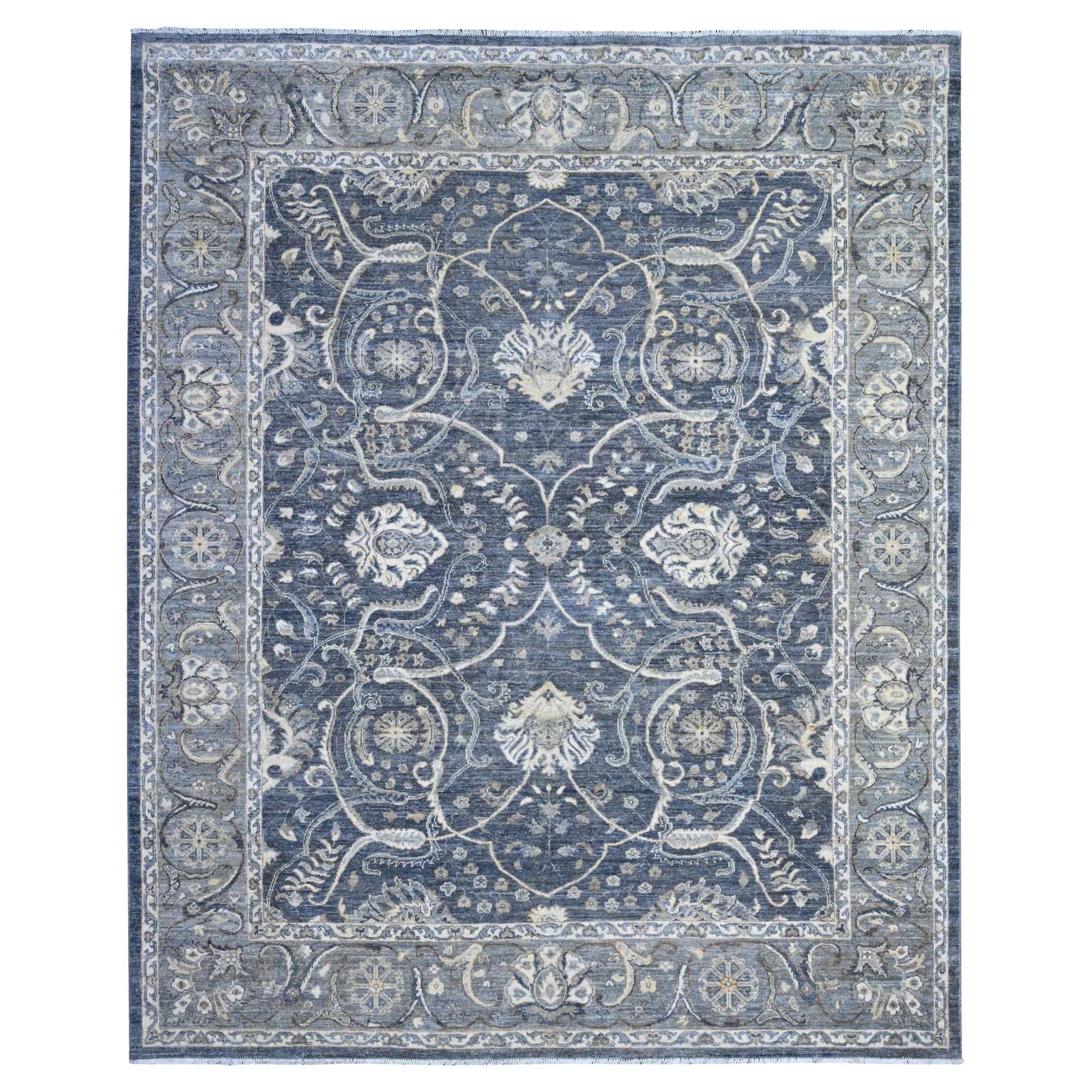 8'x9'9" Arsenic Gray Natural Dyes Peshawar All Over Mahal Design Oriental Rug