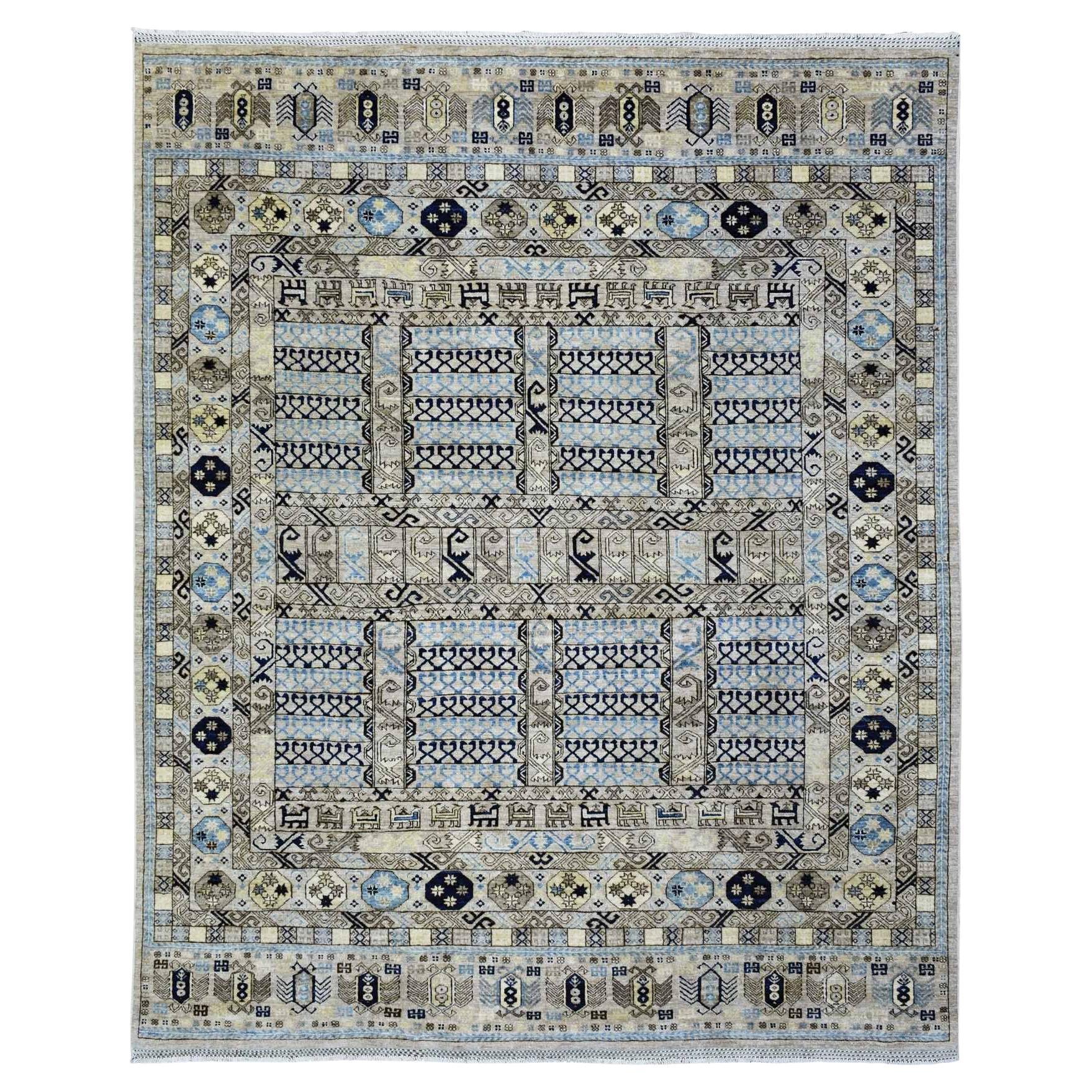 8'x9'9" Beige, Tappeto orientale afghano Ersari in morbida lana annodato a mano
