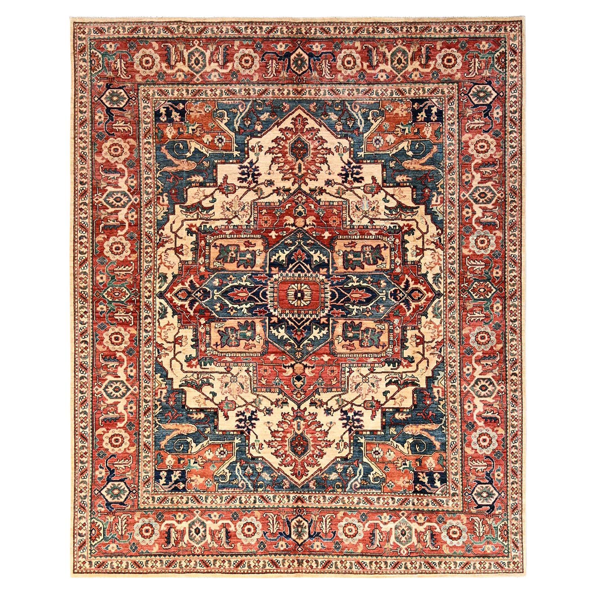 Tappeto in lana annodato a mano 8
x9
9" beige Serapi Heriz con grande disegno a medaglione