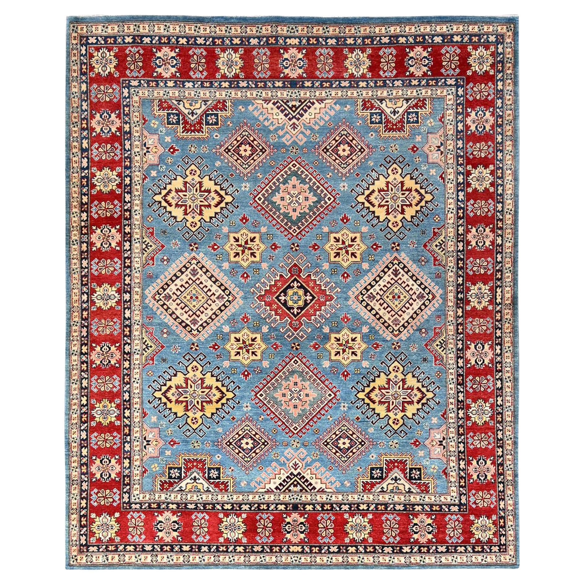 8
x9
9" Blauer Afghanischer Spezial Kazak Medaillons Design Handgeknüpfter Teppich aus reiner Wolle