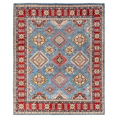 8
x9
9" Azul Afgana Especial Kazak Diseño Medallones Anudada a Mano Alfombra de Pura Lana