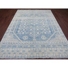 8'x9'9" Blue Khotan with Pomegranate Design Peshawar Hand Knotted Wool Rug