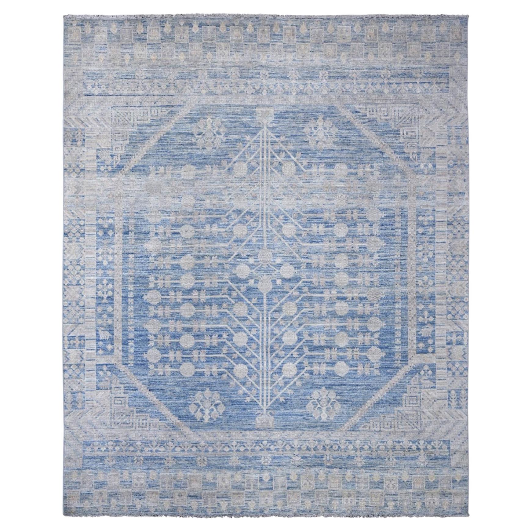 8'x9'9" Alfombra de lana anudada a mano Peshawar azul Khotan con diseño de granadas