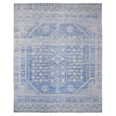 8'x9'9" Blue Khotan with Pomegranate Design Peshawar Hand Knotted Wool Rug