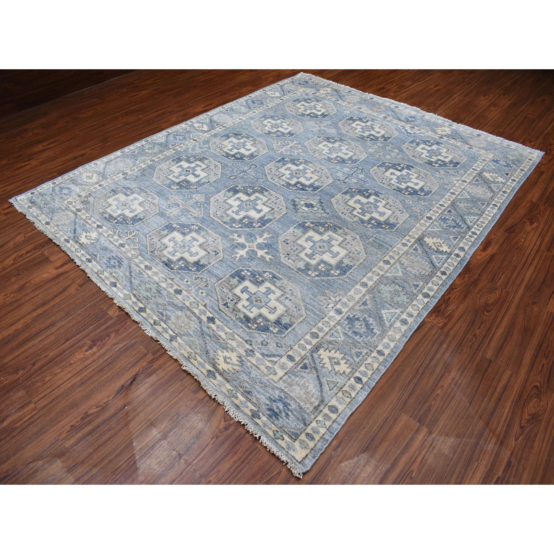 Alfombra Oriental Anudada a Mano con Diseño Ersari Afgano de Lana Azul Brillante 8'x9'9 Tribal en venta