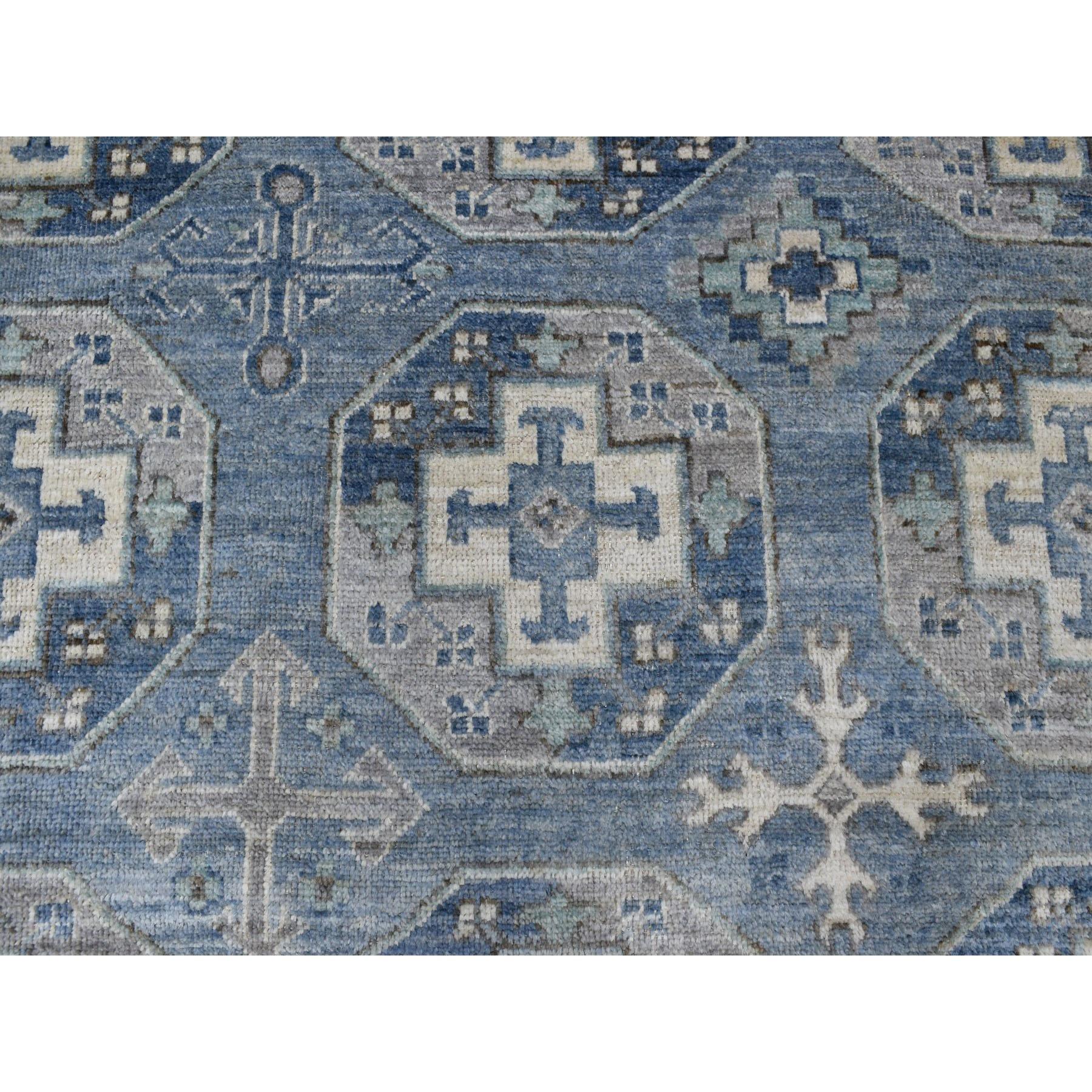 Alfombra Oriental Anudada a Mano con Diseño Ersari Afgano de Lana Azul Brillante 8'x9'9 en venta 2