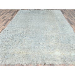 8'x9'9" Blueish Gray Shag Flokati Greek Style Natural Wool Hand Knotted Rug