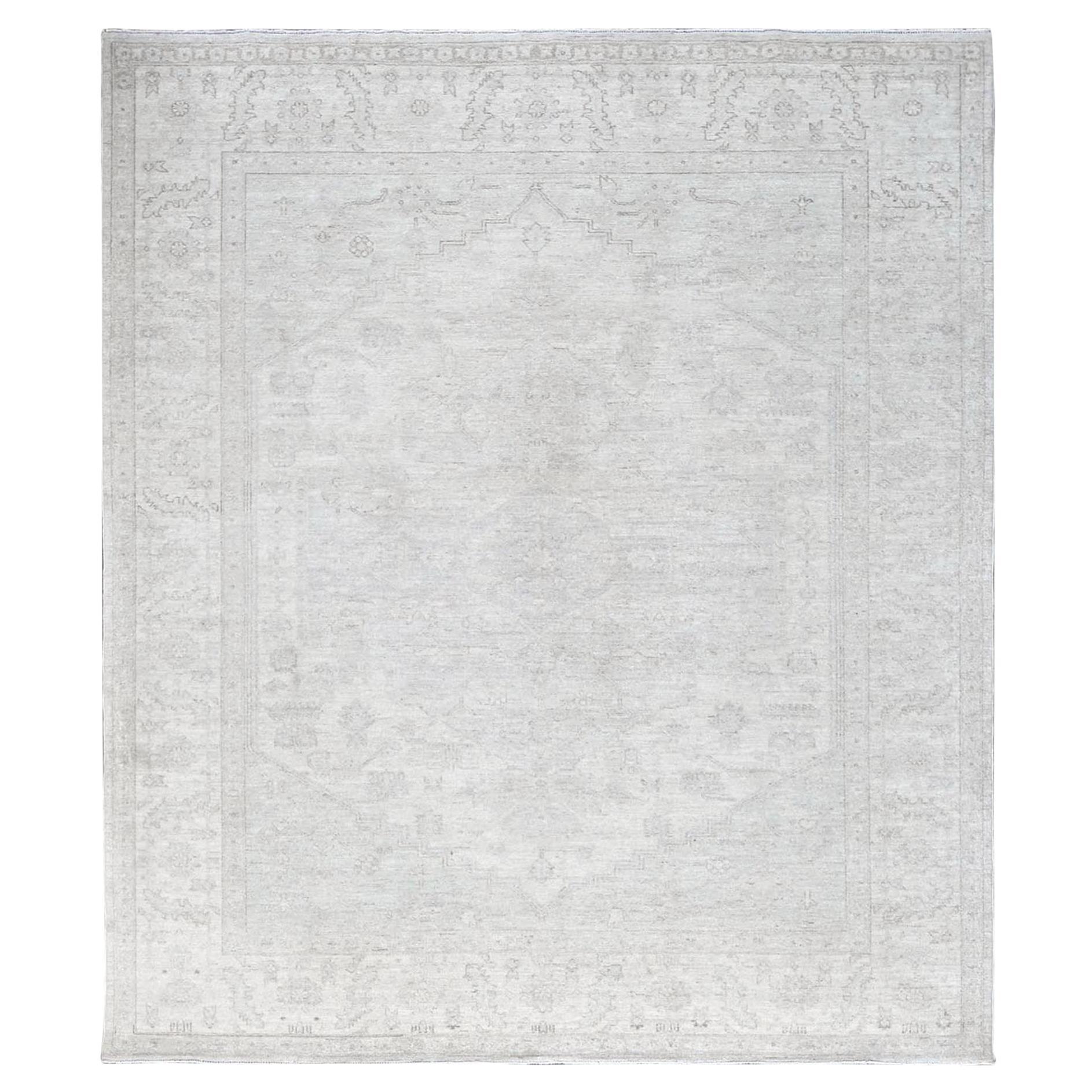 8'x9'9" Knochen Weiß Wash Peshawar mit Heriz Design Handgeknüpfter Wollteppich