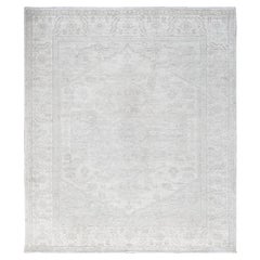 8'x9'9" Knochen Weiß Wash Peshawar mit Heriz Design Handgeknüpfter Wollteppich