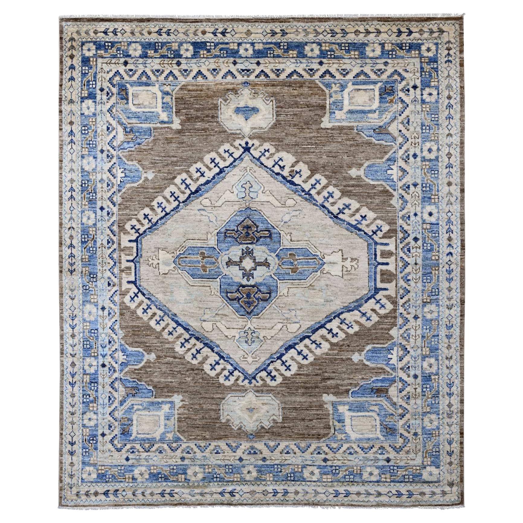 8'x9'9" Marrone Afghano Peshawar Anatolian Village Design Tappeto di lana annodato a mano