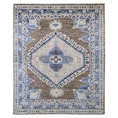 8'x9'9" Brown Afghan Peshawar Anatolian Village Design Hand Knotted Wool Rug