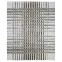 8'x9'9" Brown Bauhaus Inspired Line Design Hand Knotted Pure Wool Oriental Rug