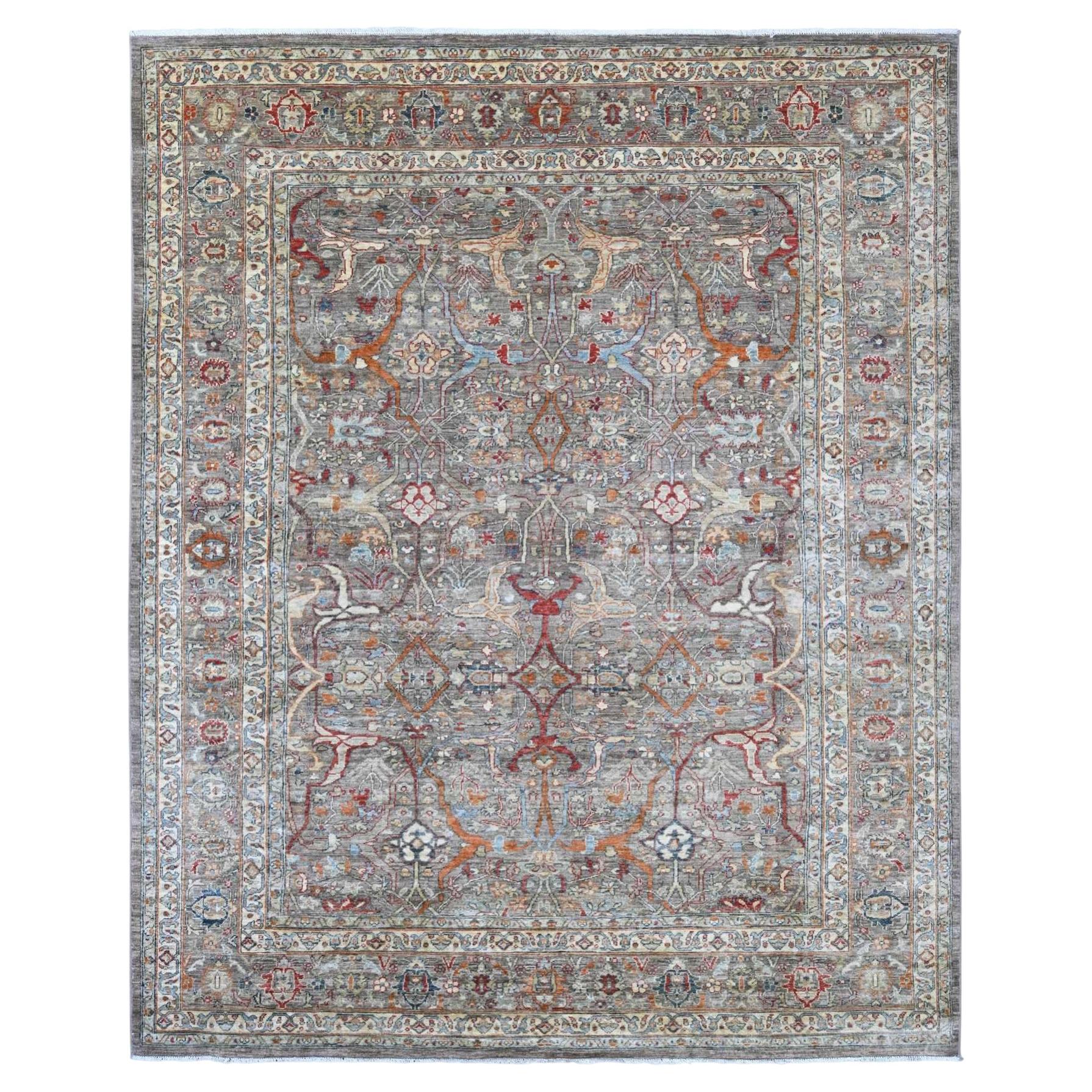 8'x9'9" Brown Peshawar with Bijar Garus Design Hand Knotted Wool Oriental Rug