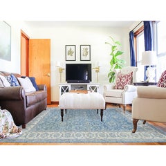 8'x9'9" Cameo Blue Finer Peshawar Tappeto orientale in pura lana annodato a mano