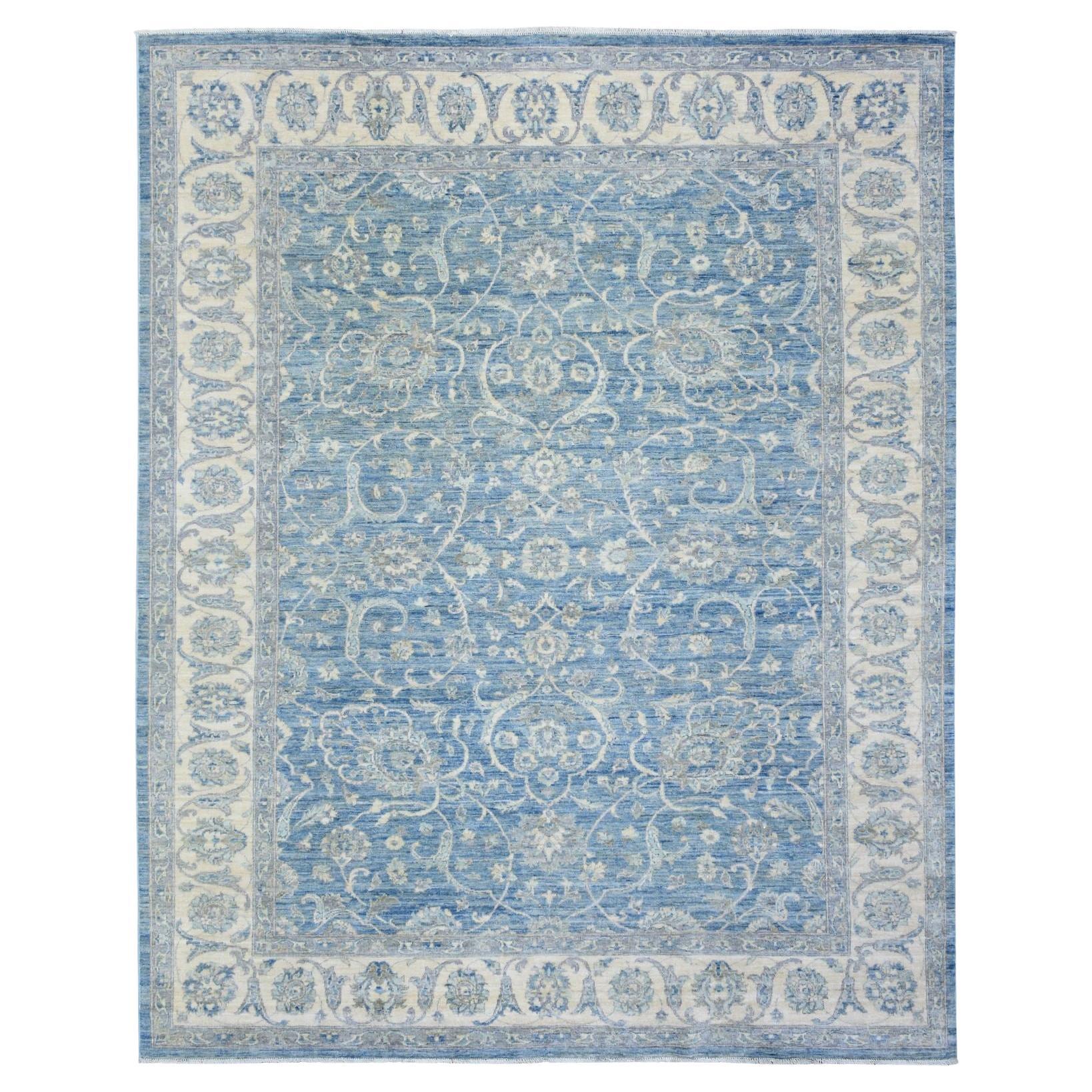 8'x9'9" Cameo Blue Finer Peshawar Tappeto orientale in pura lana annodato a mano