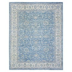 8'x9'9" Cameo Azul Finer Peshawar Alfombra Oriental Anudada a Mano de Pura Lana