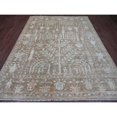 8'x9'9" Cedro Marrón Angora Afgana Oushak Diseño Árbol Alfombra de Lana Anudada a Mano