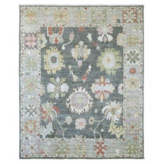 8'x9'9" Charcoal Gray Afghan Angora Oushak Leaf Design Hand Knotted Wool Rug