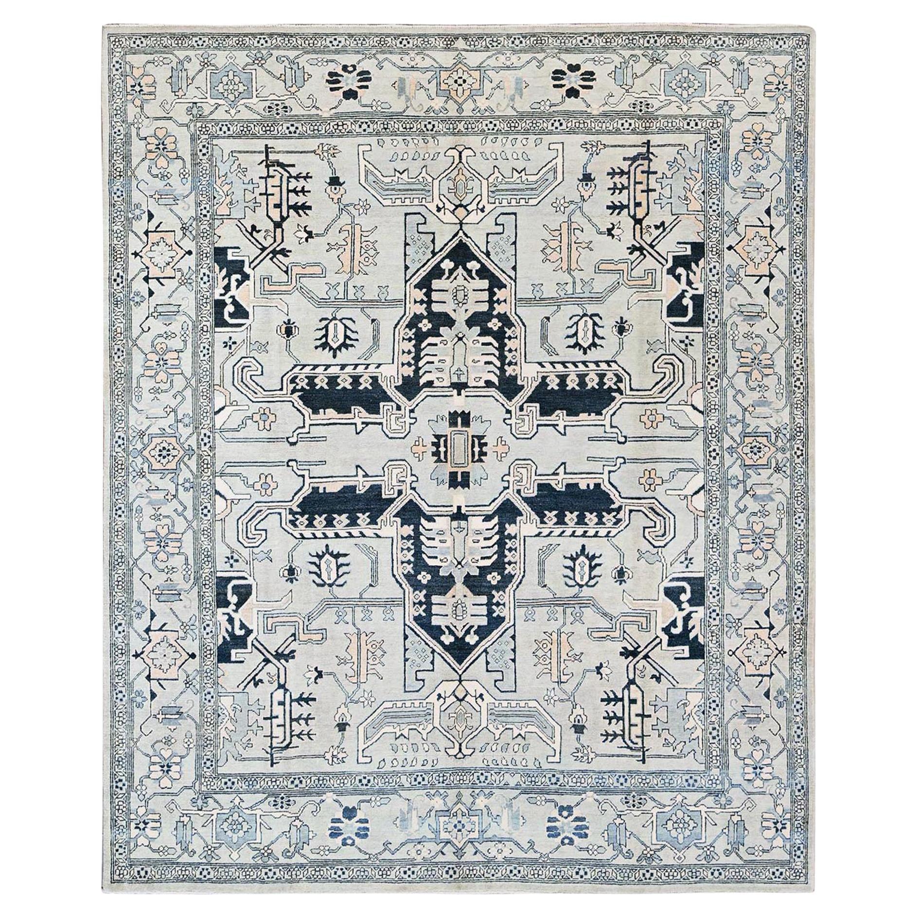 8
x9
9" Wolke Grau Peshawar Serapi Heriz Design Handgeknüpfter Teppich aus reiner Wolle im Angebot
