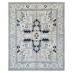 8
x9
9" Cloud Gray Peshawar Serapi Heriz Design Hand Knotted Pure Wool Rug