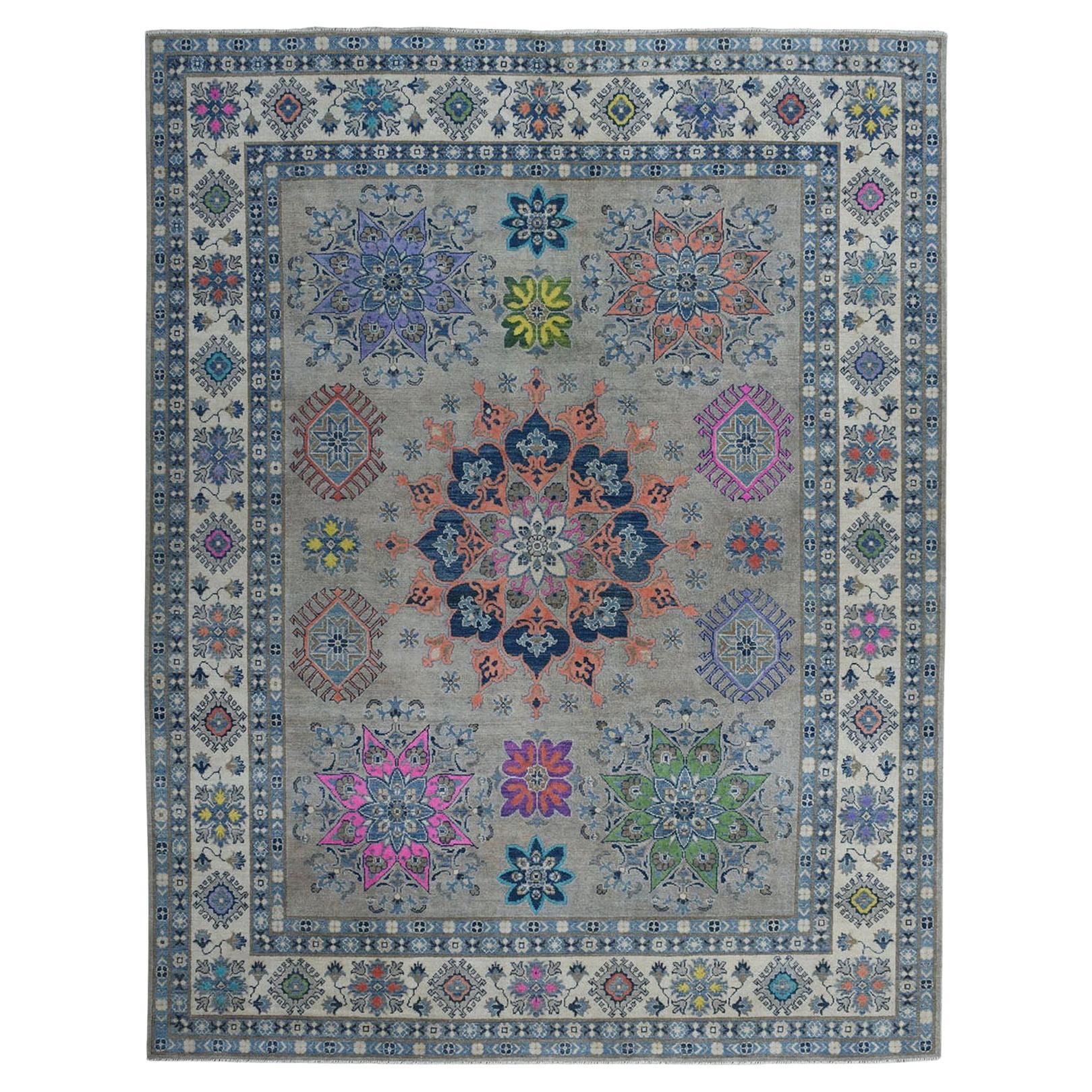8'x9'9" Colorful Fusion Kazak Pure Wool Hand-Knotted Oriental Rug